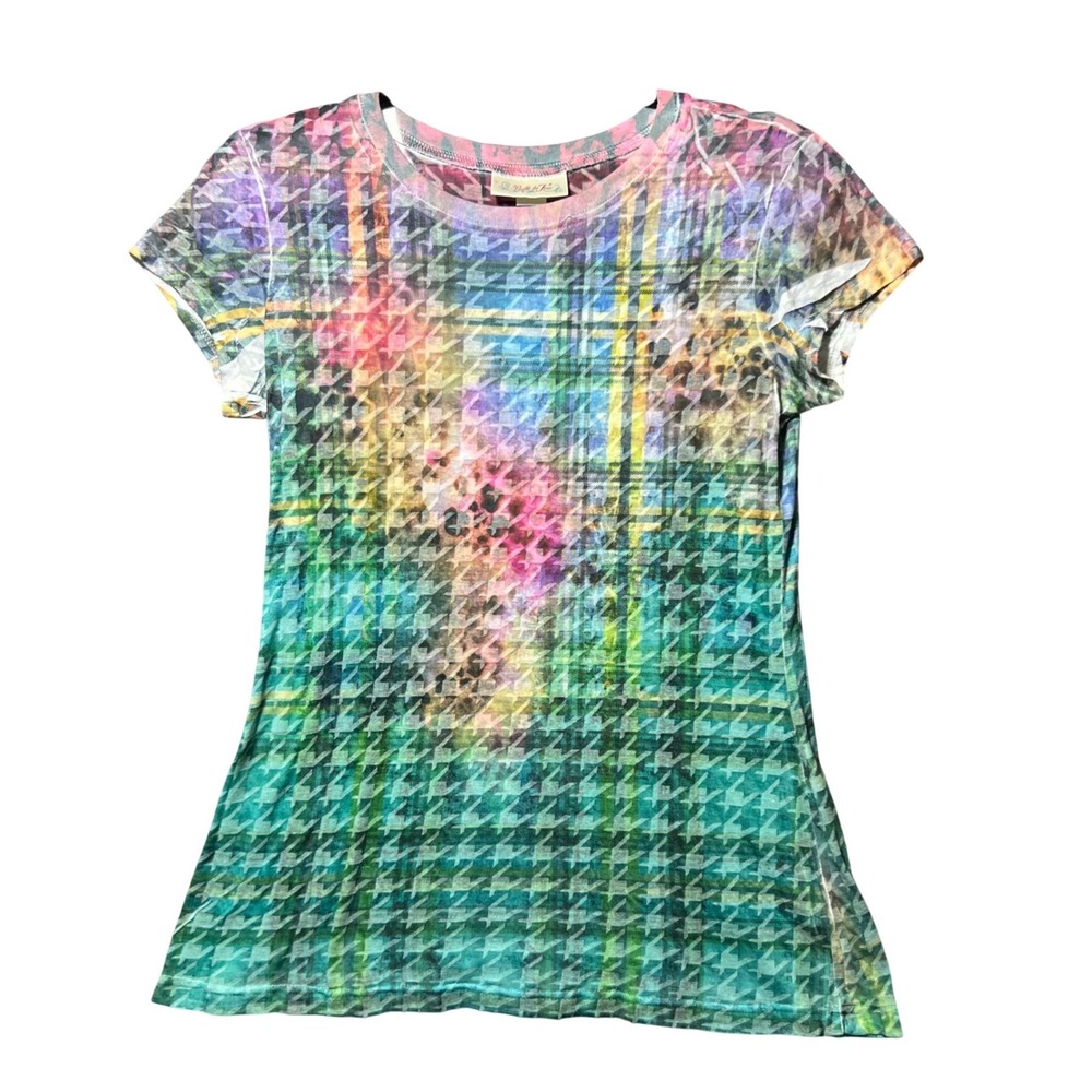 Belle du Jour Sheer‎ Slub Knit Top Plaid Abstract Y2K Grunge Large Houndstooth